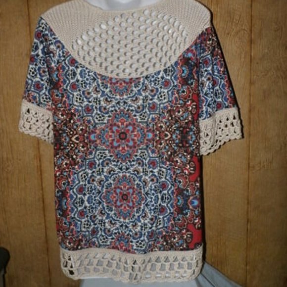 One World Live and Let Live Womens Top Boho with Crochet Trim Medium - Picture 8 of 9